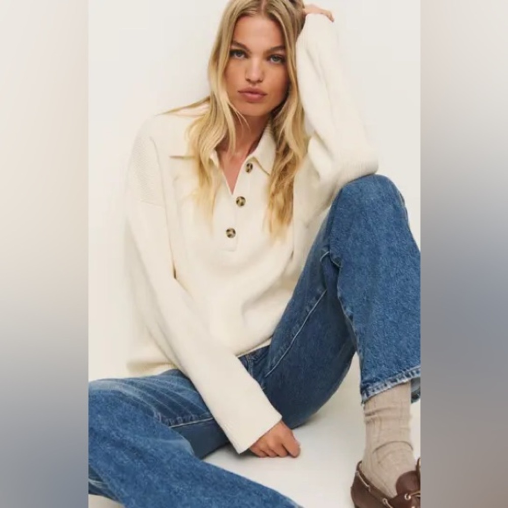 new Reformation Brooklyn cotton polo sweater in cream